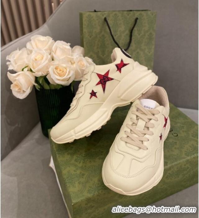 Low Cost Gucci Rhyton Sneakers with GG Star Ivory White 021915