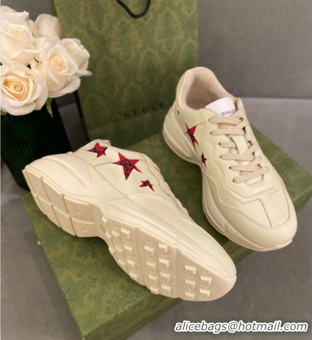 Low Cost Gucci Rhyton Sneakers with GG Star Ivory White 021915