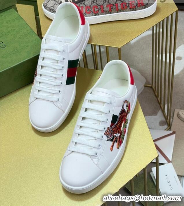 Low Cost Gucci Tiger Ace Sneakers 687620 White Leather