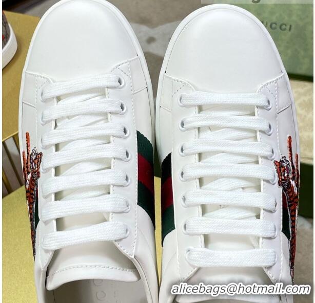 Low Cost Gucci Tiger Ace Sneakers 687620 White Leather