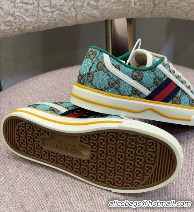 Best Price Gucci Tennis 1977 Sneakers in Blue Crystal GG Canvas 021917