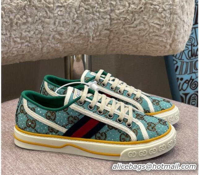 Best Price Gucci Tennis 1977 Sneakers in Blue Crystal GG Canvas 021917