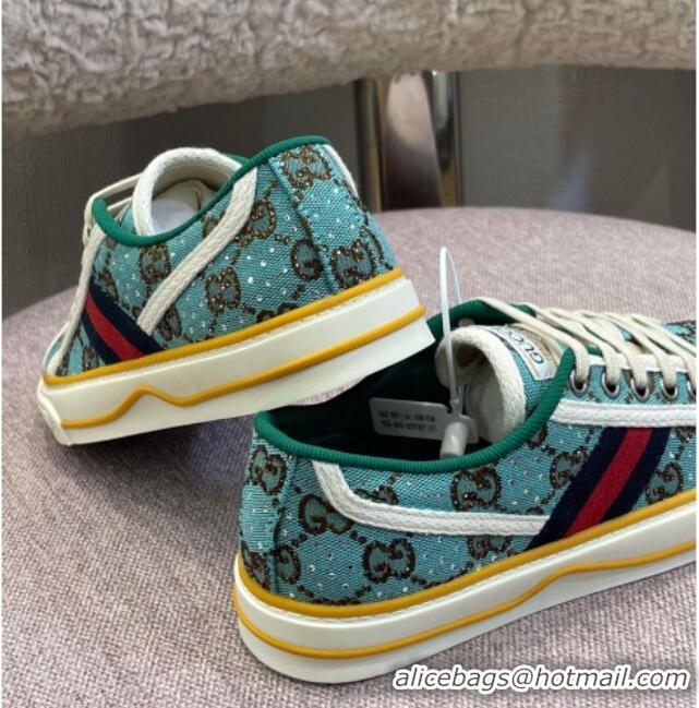 Best Price Gucci Tennis 1977 Sneakers in Blue Crystal GG Canvas 021917