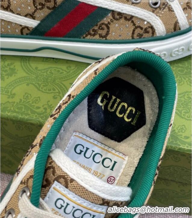 Best Luxury Gucci Tennis 1977 Sneakers in Beige Crystal GG Canvas 021918