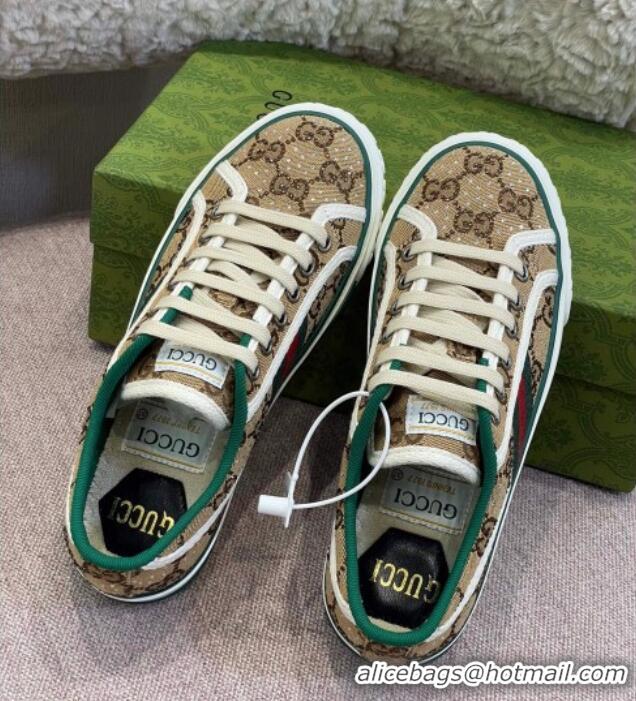 Best Luxury Gucci Tennis 1977 Sneakers in Beige Crystal GG Canvas 021918