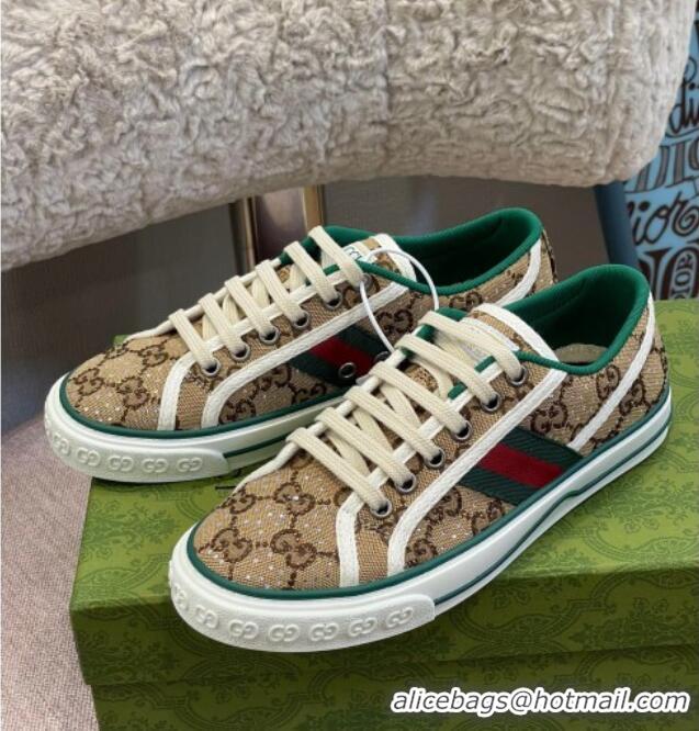 Best Luxury Gucci Tennis 1977 Sneakers in Beige Crystal GG Canvas 021918