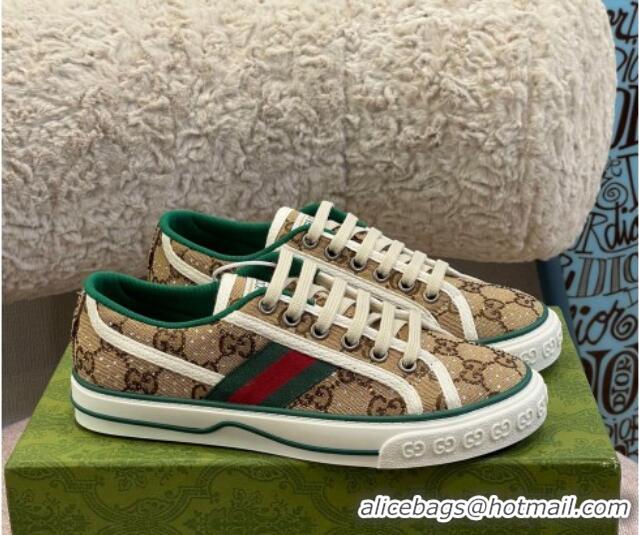 Best Luxury Gucci Tennis 1977 Sneakers in Beige Crystal GG Canvas 021918