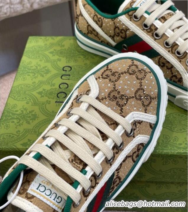 Best Luxury Gucci Tennis 1977 Sneakers in Beige Crystal GG Canvas 021918