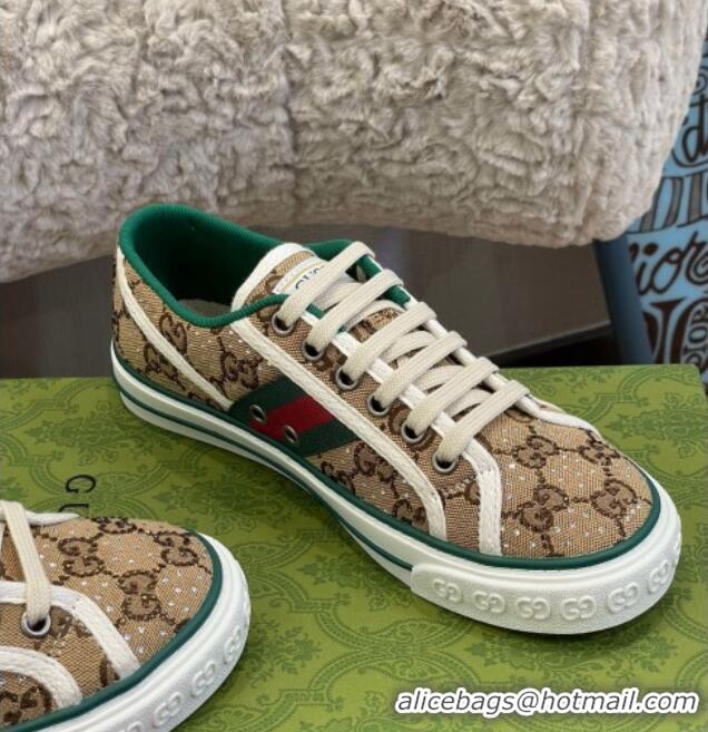 Best Luxury Gucci Tennis 1977 Sneakers in Beige Crystal GG Canvas 021918