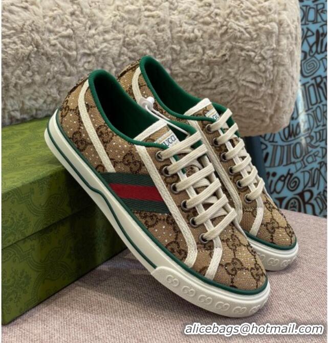 Best Luxury Gucci Tennis 1977 Sneakers in Beige Crystal GG Canvas 021918