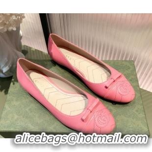 Super Quality Gucci Leather Bow Ballet Flat Pink 021920