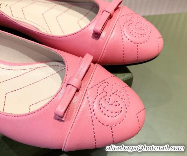 Super Quality Gucci Leather Bow Ballet Flat Pink 021920