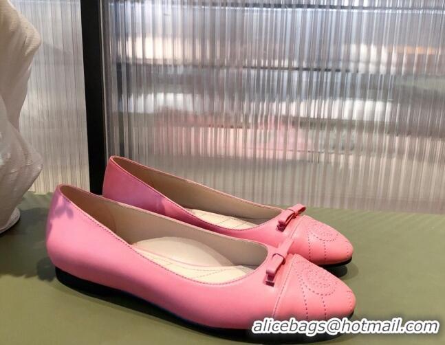 Super Quality Gucci Leather Bow Ballet Flat Pink 021920