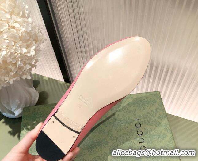 Super Quality Gucci Leather Bow Ballet Flat Pink 021920