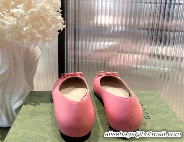 Super Quality Gucci Leather Bow Ballet Flat Pink 021920