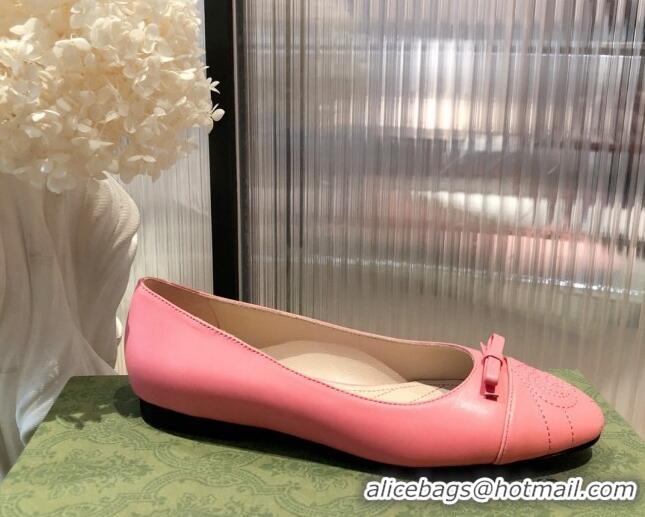 Super Quality Gucci Leather Bow Ballet Flat Pink 021920