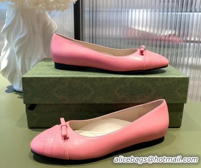 Super Quality Gucci Leather Bow Ballet Flat Pink 021920