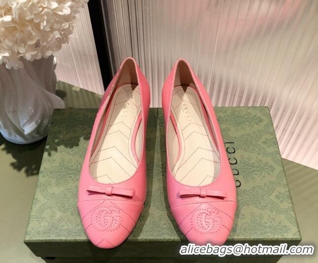 Super Quality Gucci Leather Bow Ballet Flat Pink 021920