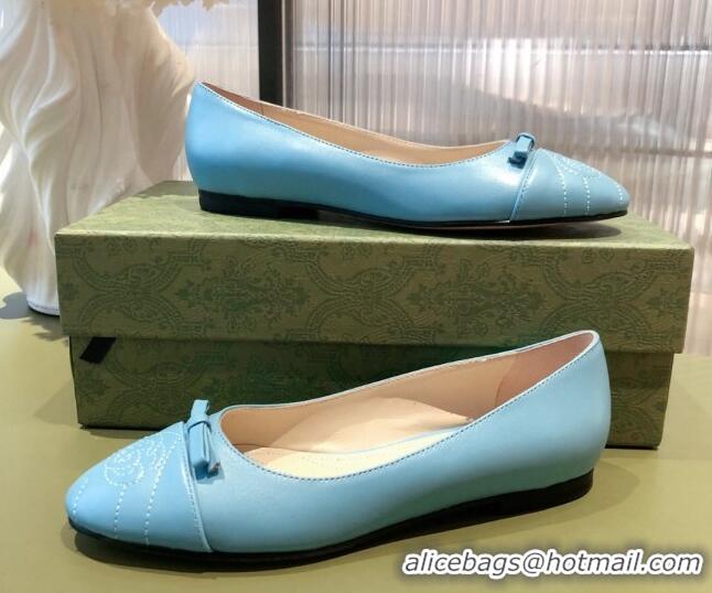 Top Quality Gucci Leather Bow Ballet Flat 021920 Blue