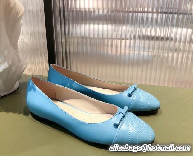 Top Quality Gucci Leather Bow Ballet Flat 021920 Blue