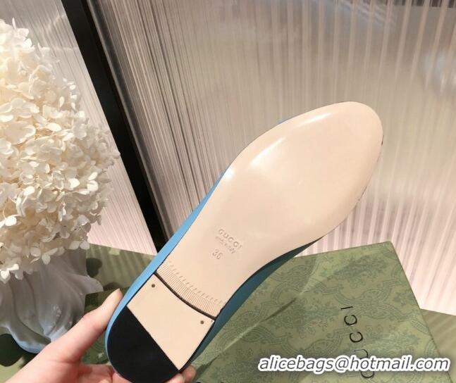 Top Quality Gucci Leather Bow Ballet Flat 021920 Blue