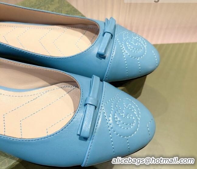 Top Quality Gucci Leather Bow Ballet Flat 021920 Blue