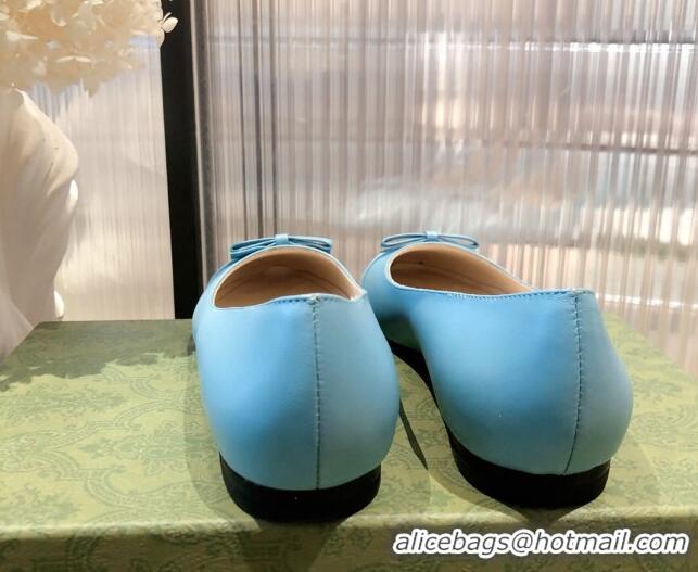 Top Quality Gucci Leather Bow Ballet Flat 021920 Blue