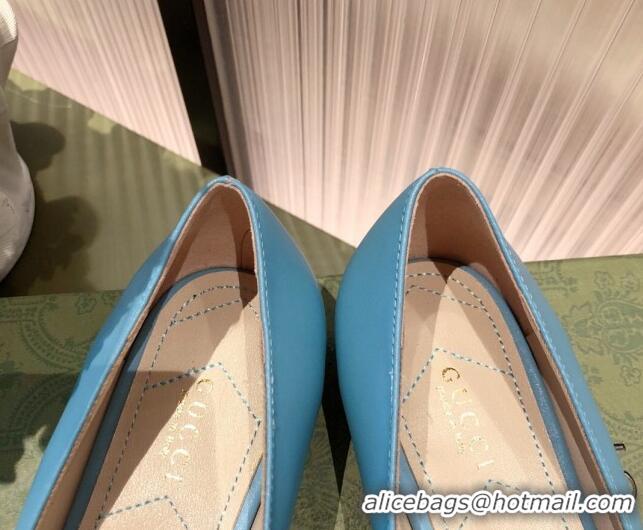 Top Quality Gucci Leather Bow Ballet Flat 021920 Blue