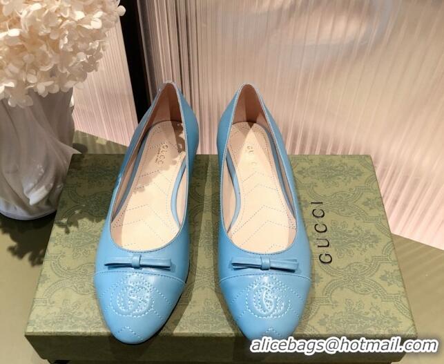 Top Quality Gucci Leather Bow Ballet Flat 021920 Blue