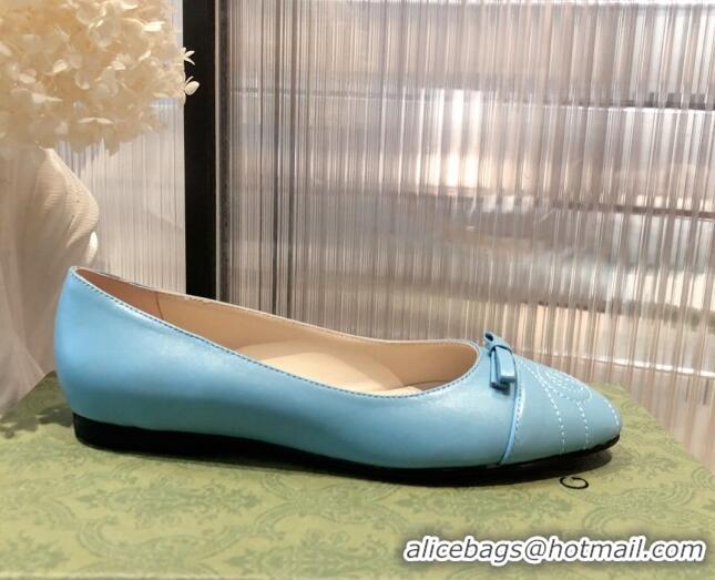 Top Quality Gucci Leather Bow Ballet Flat 021920 Blue