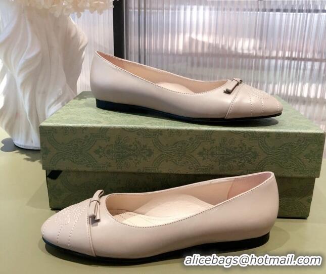 Good Quality Gucci Leather Bow Ballet Flat 021920 Nude