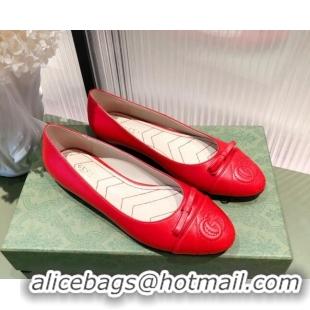 Good Product Gucci Leather Bow Ballet Flat 021920 Red