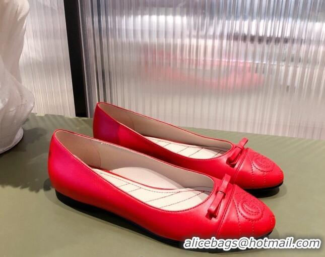 Good Product Gucci Leather Bow Ballet Flat 021920 Red