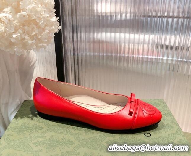 Good Product Gucci Leather Bow Ballet Flat 021920 Red