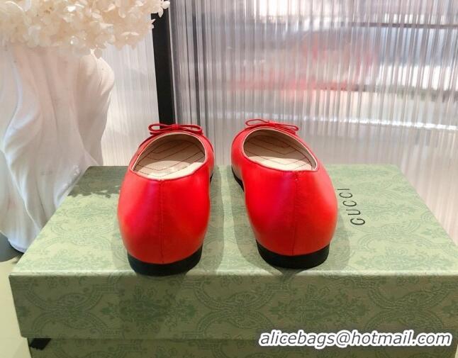 Good Product Gucci Leather Bow Ballet Flat 021920 Red