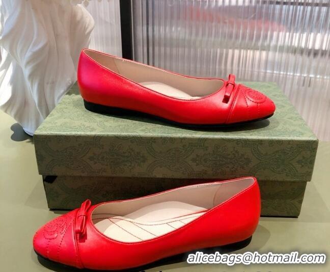 Good Product Gucci Leather Bow Ballet Flat 021920 Red