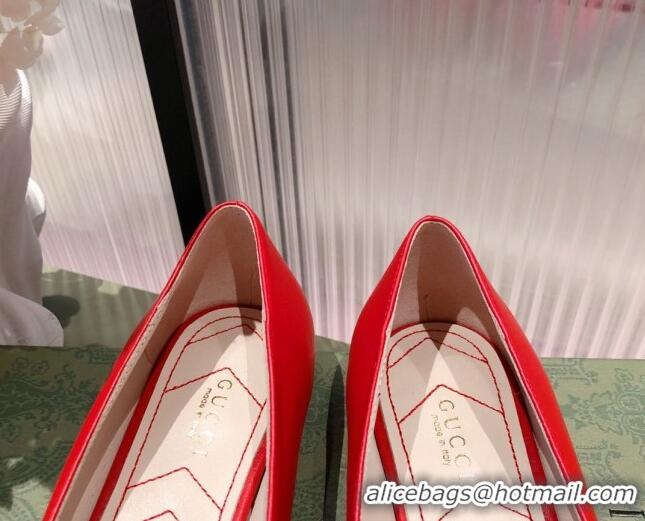 Good Product Gucci Leather Bow Ballet Flat 021920 Red