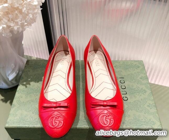 Good Product Gucci Leather Bow Ballet Flat 021920 Red