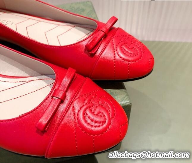 Good Product Gucci Leather Bow Ballet Flat 021920 Red