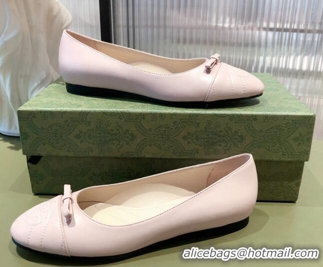 Affordable Price Gucci Leather Bow Ballet Flat 021920 Light Pink