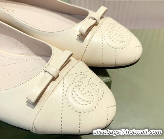 Perfect Gucci Leather Bow Ballet Flat 021920 White