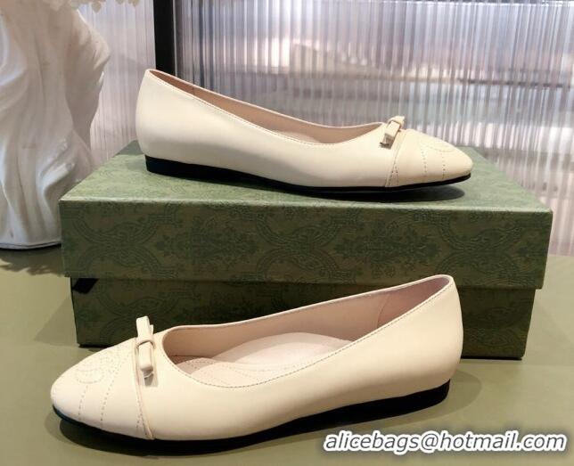 Perfect Gucci Leather Bow Ballet Flat 021920 White