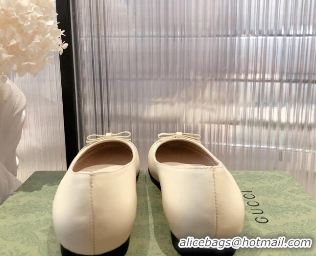 Perfect Gucci Leather Bow Ballet Flat 021920 White