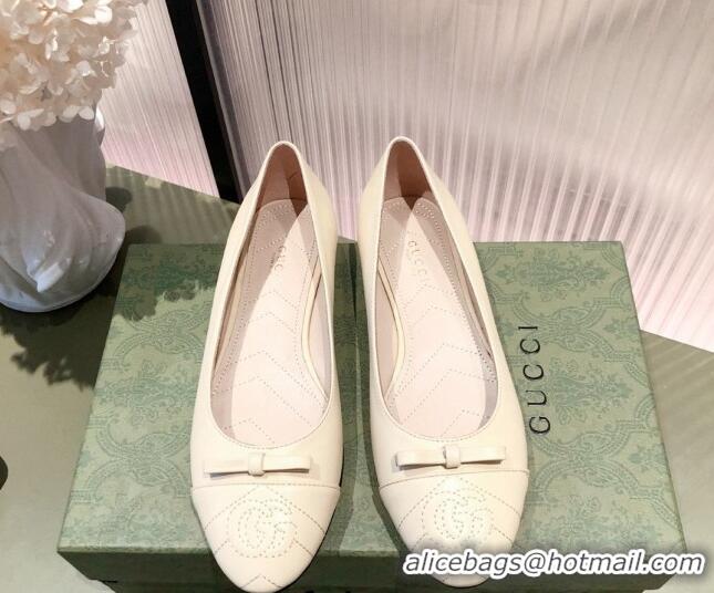 Perfect Gucci Leather Bow Ballet Flat 021920 White