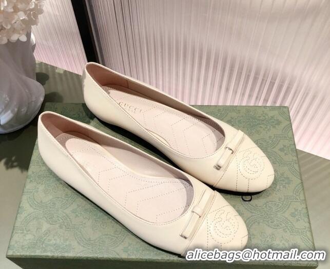 Perfect Gucci Leather Bow Ballet Flat 021920 White