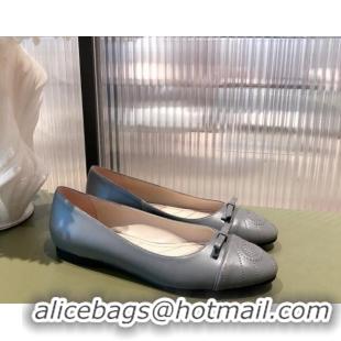 New Style Gucci Leather Bow Ballet Flat 021920 Gray