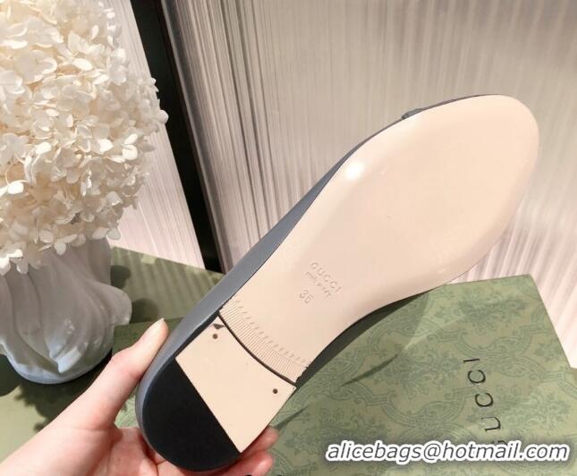 New Style Gucci Leather Bow Ballet Flat 021920 Gray