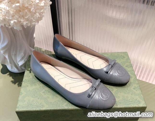 New Style Gucci Leather Bow Ballet Flat 021920 Gray