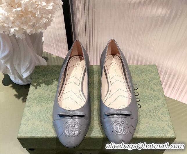 New Style Gucci Leather Bow Ballet Flat 021920 Gray