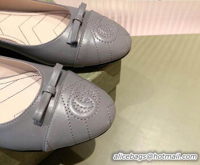 New Style Gucci Leather Bow Ballet Flat 021920 Gray